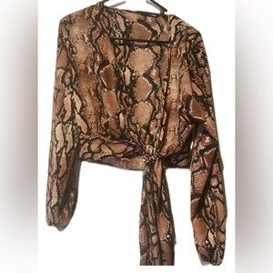 Fashion Nova Brown Snake Print Wrap Blouse